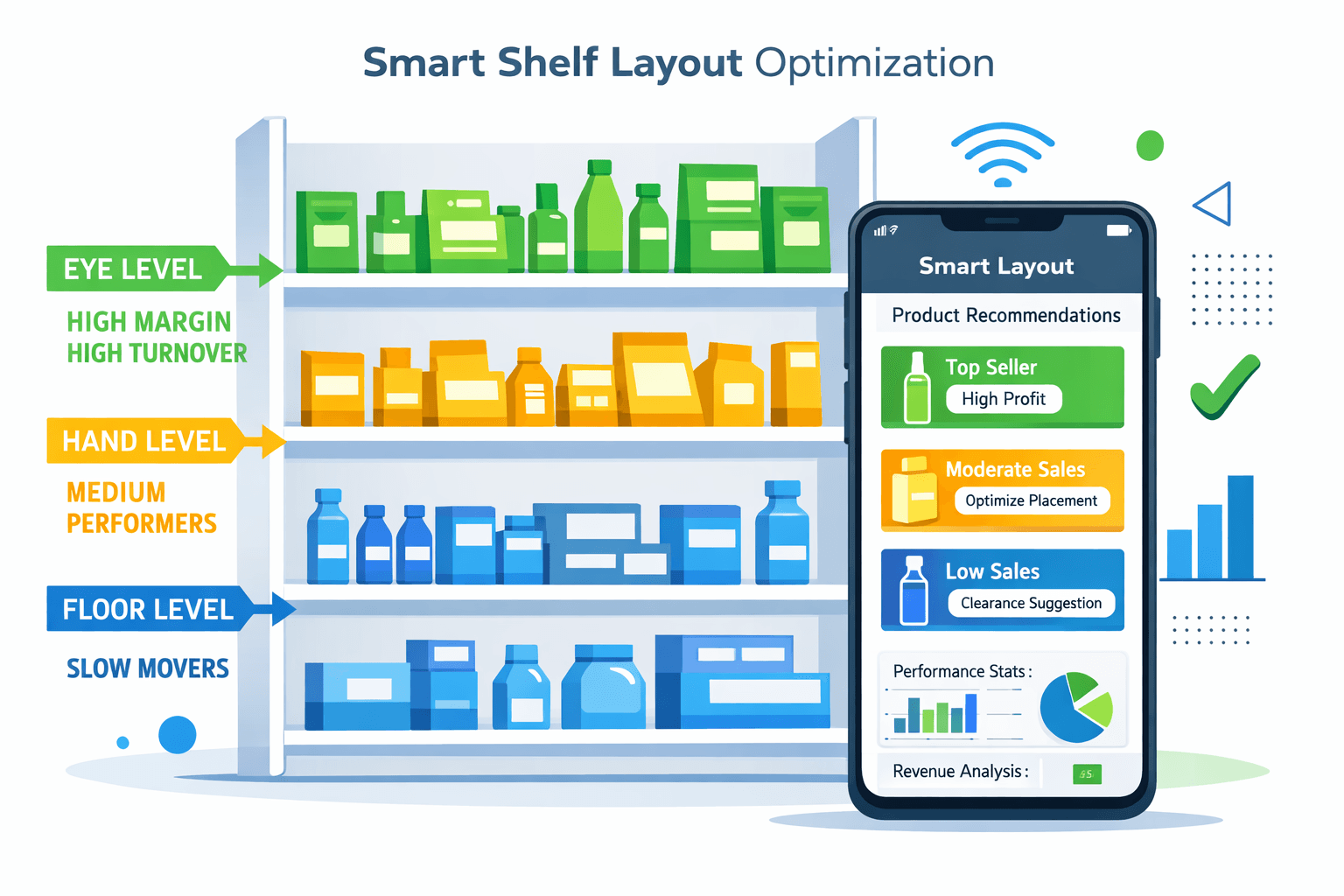 Gôndola com categorias organizadas pelo Smart Layout
